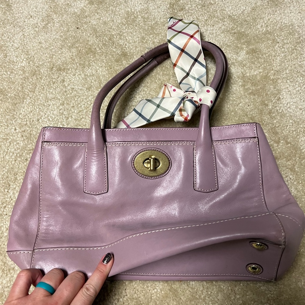 Coach purse, violet, with shoulder strap and scarf